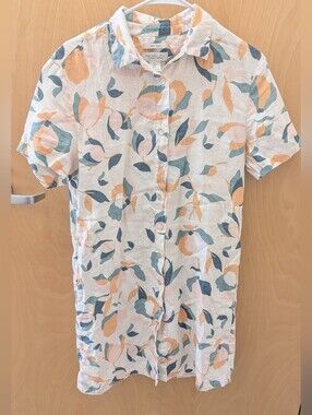 Rachel Zoe Floral Button-Down Shirt Dress 100% linen